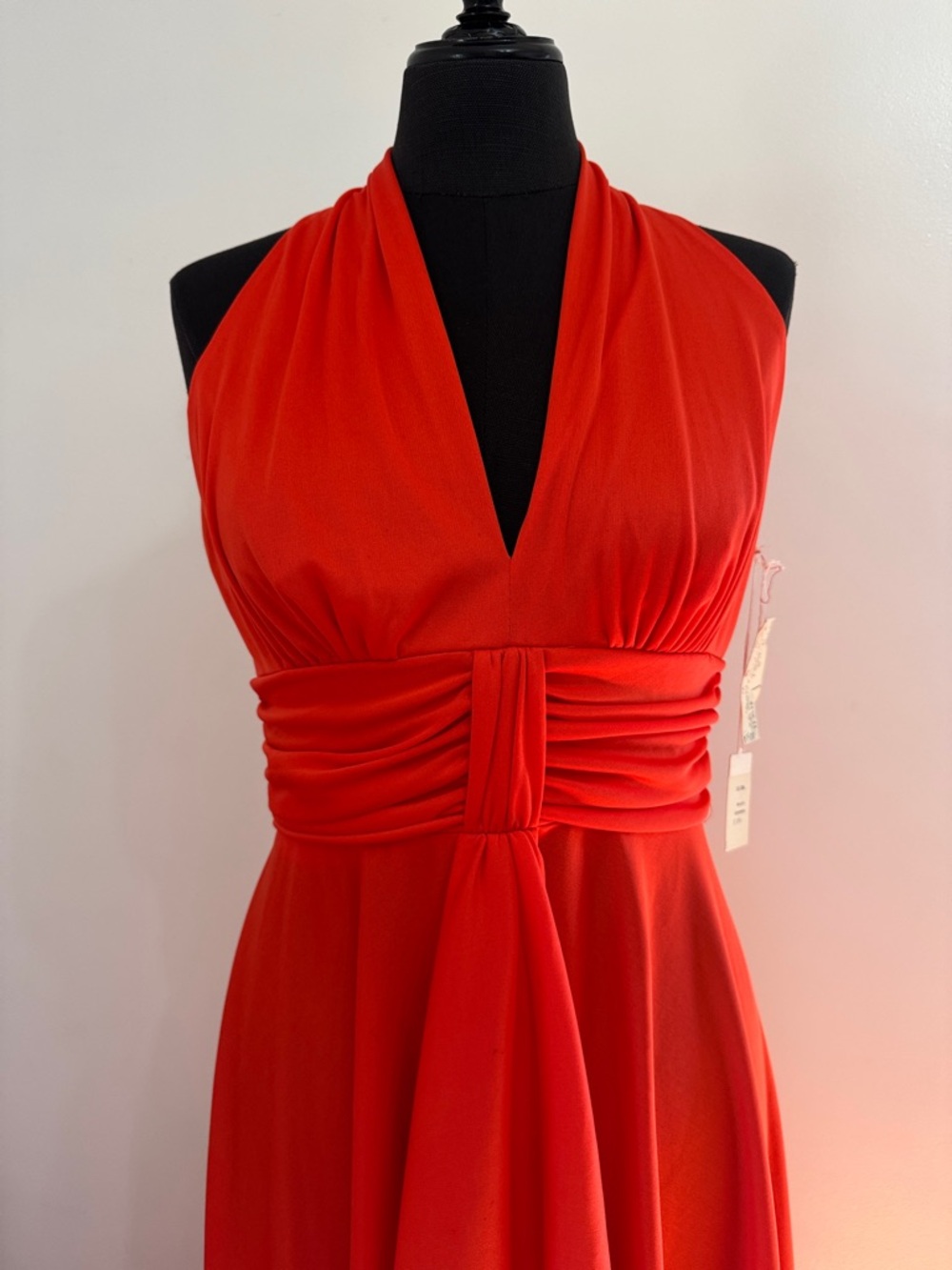 Vintage Orange Halter Maxi Dress with Draped Waist - ILGWU union tag - Picture 3 of 8